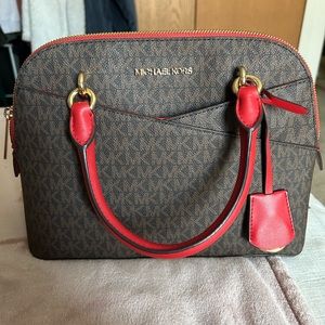 Red and Brown Michael Kors crossbody purse